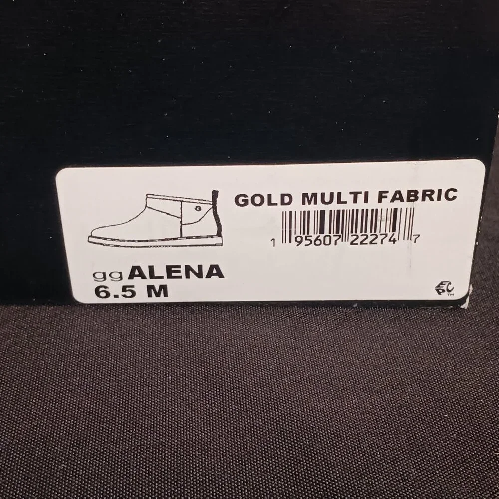 NEW GBG‎ Los Angeles Alena Faux Fur Slip-On Ankle Boots Black/Gold Size 6.5